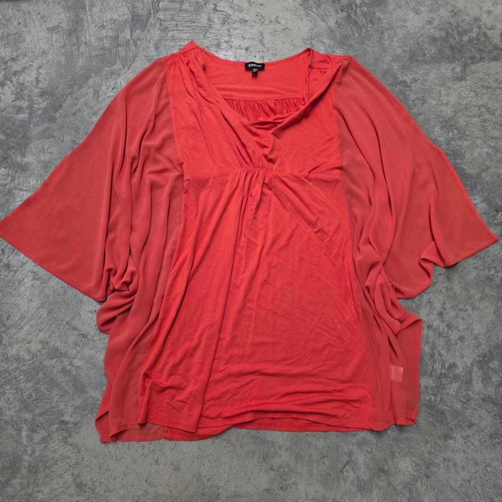 VTG Y2K Bebe‎ Coral Orange Draped Flutter Sleeve Tunic Top Blouse M